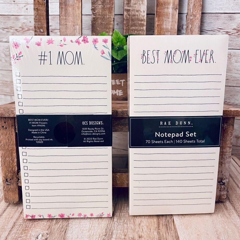 NWT Rae Dunn #1 MOM / BEST MOM EVER Yellow pink 2 Pieces 140 Sheets Notepad Set